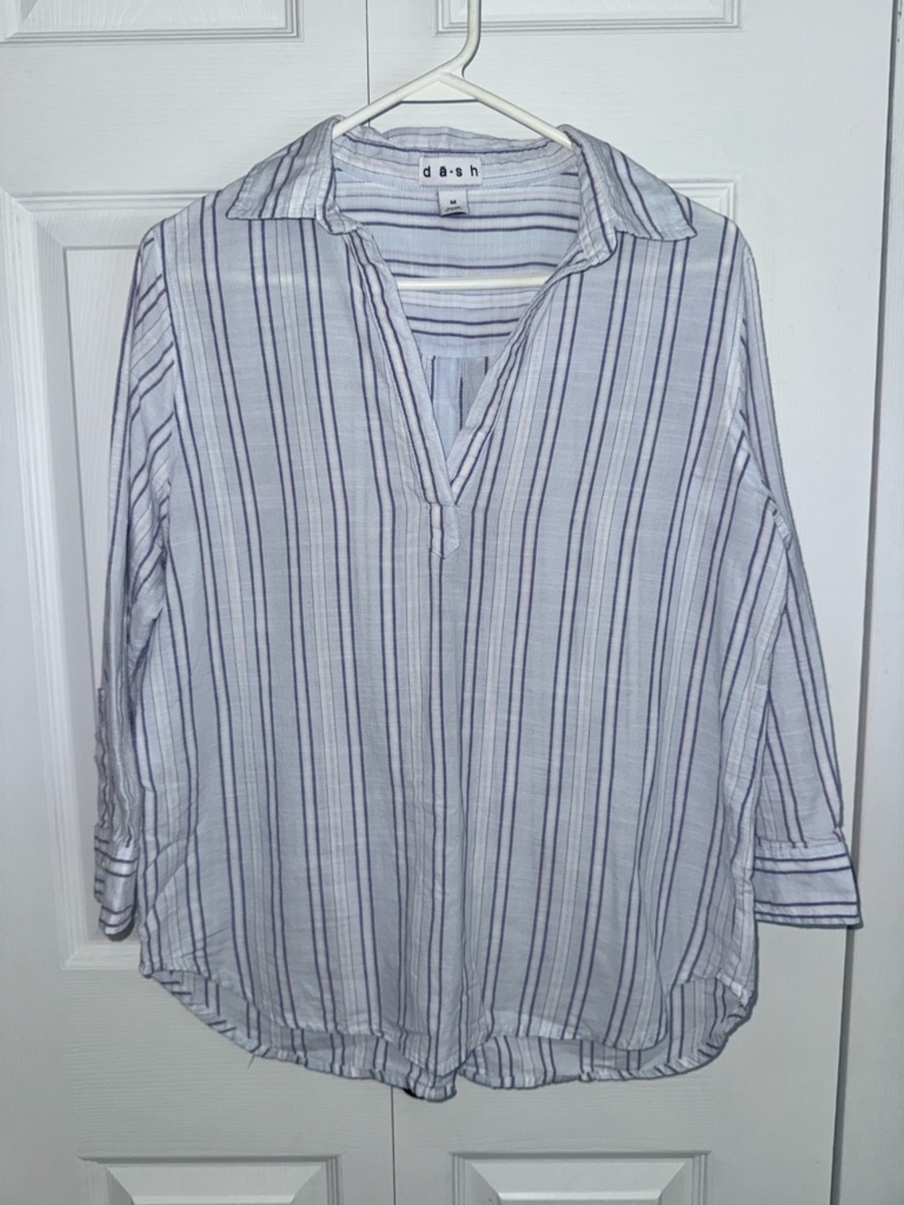 Dash cotton Button‎ back Blue, White & Lavender Striped long sleeve Shirt size M